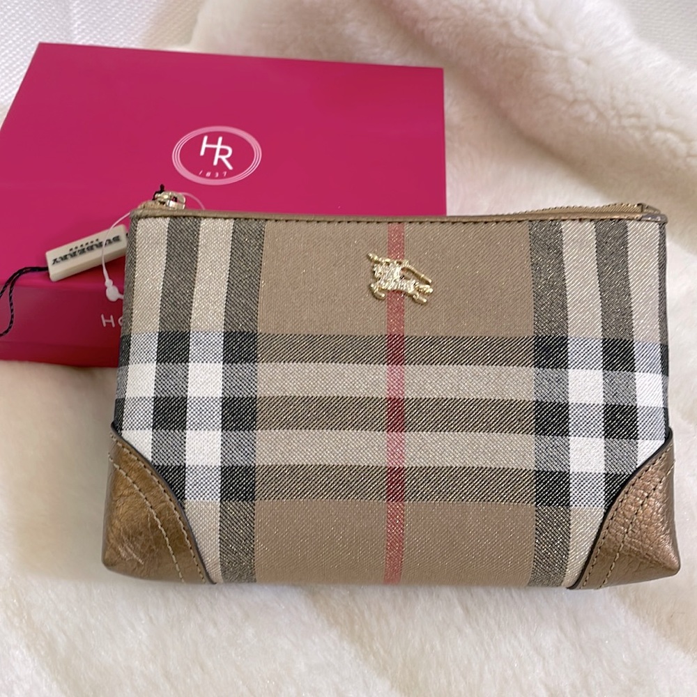 Burberry Tan and Red Plaid Cosmetic Bag